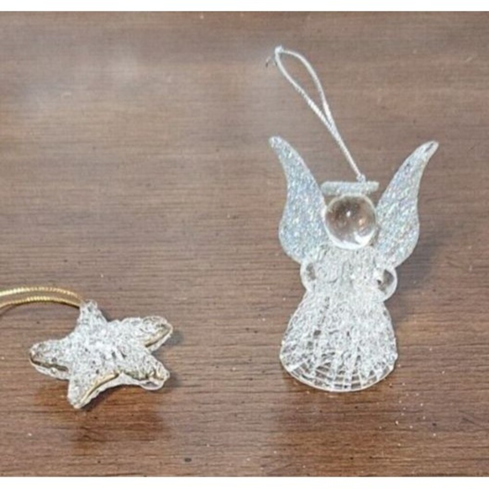 Vintage Spun Glass Star & Praying Angel Halo Wings Christmas Tree Ornament